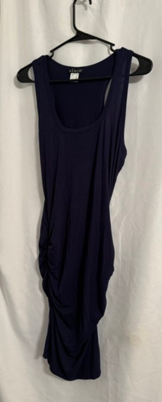 VENUS Women’s Medium Navy Blue Ruched Sleeveless Bodycon Midi Dress